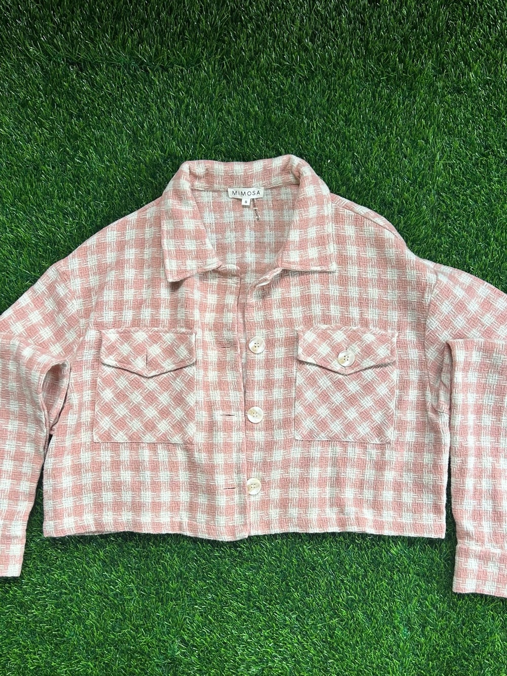 Mimosa Pink Checked Cropped Jacket